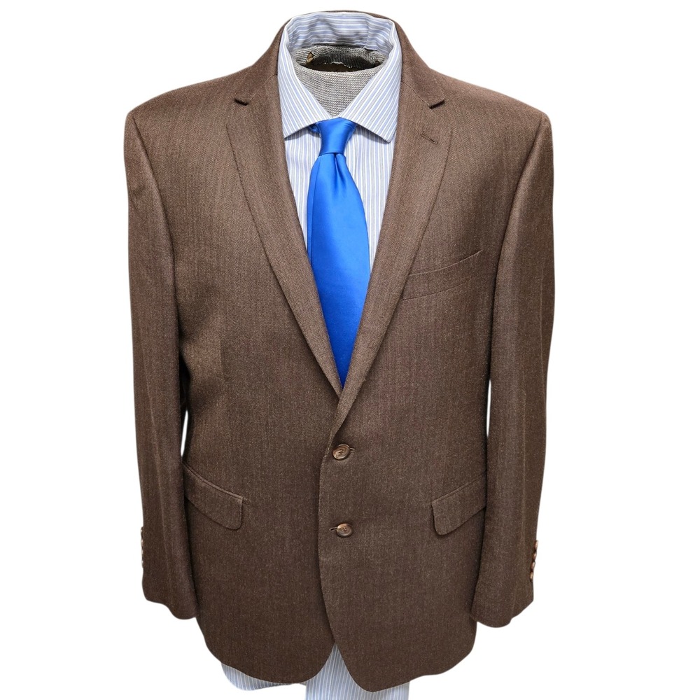 Ralph Lauren Blazer Silk Wool Blend Herringbone Brown Men's 46R Sport Coat